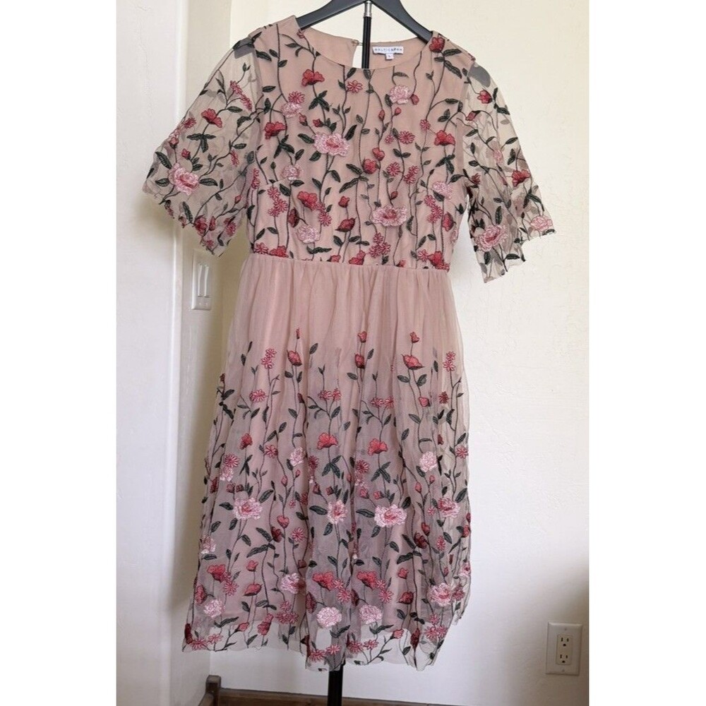 Baltic Born Embroidered Duchess Tulle Dress Pink Large Fairy Garden Party Sheer - Picture 3 of 12